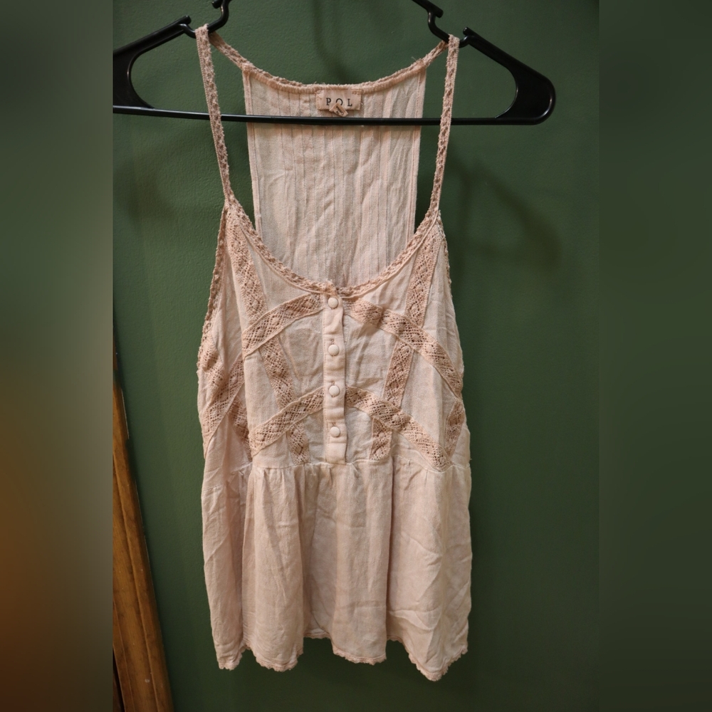 POL Dusty Pink Lace Trimmed Women's Tank Top